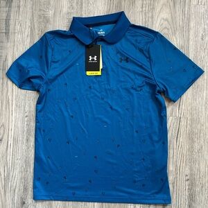 Under Armour Youth Teal Polo Shirt Embroidered Design Throughout Sz YLG